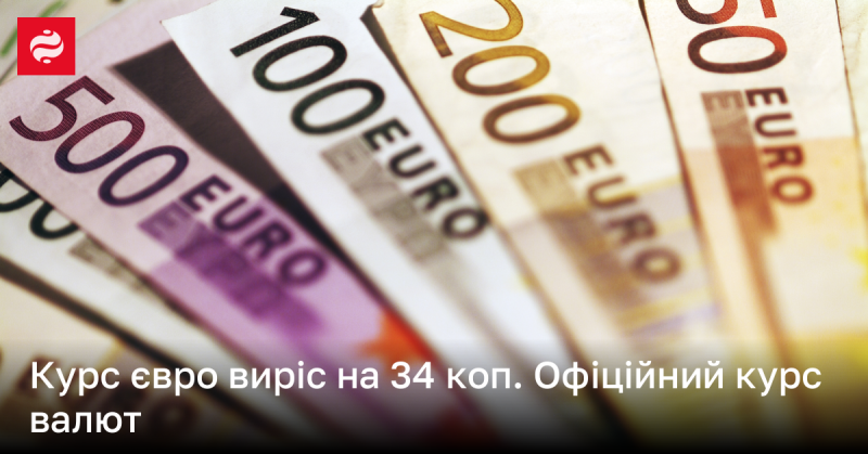 Курс євро зріс на 34 копійки. Офіційний валютний курс.